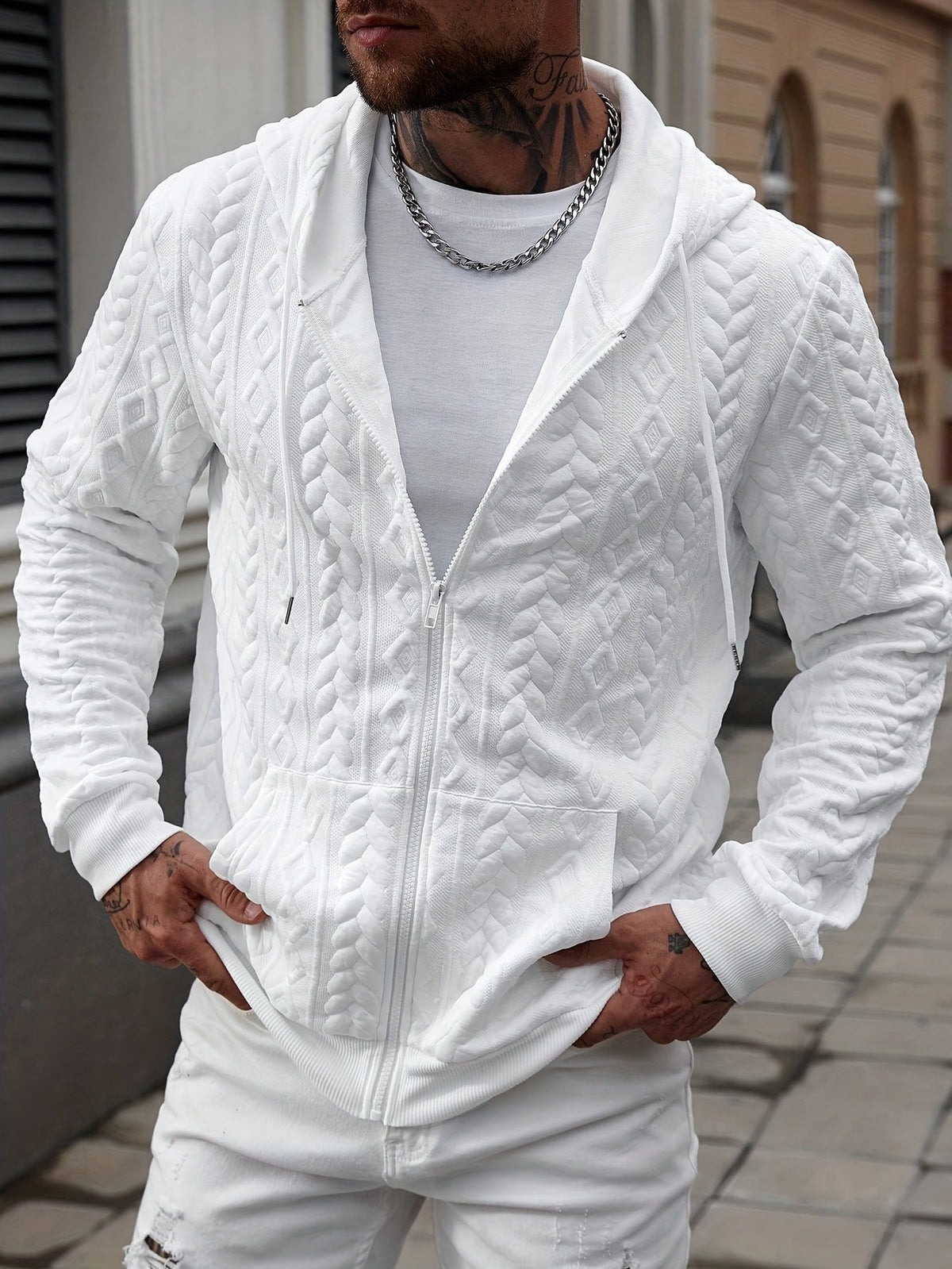 MEN'S GEOMETRIC KNIT HOODIE