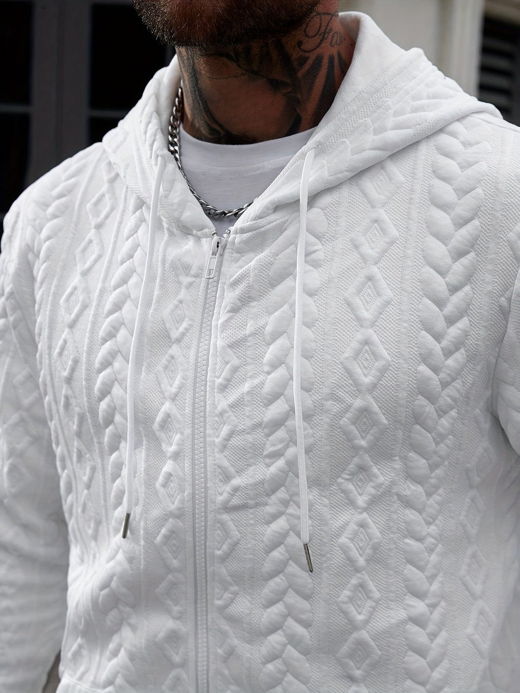 MEN'S GEOMETRIC KNIT HOODIE