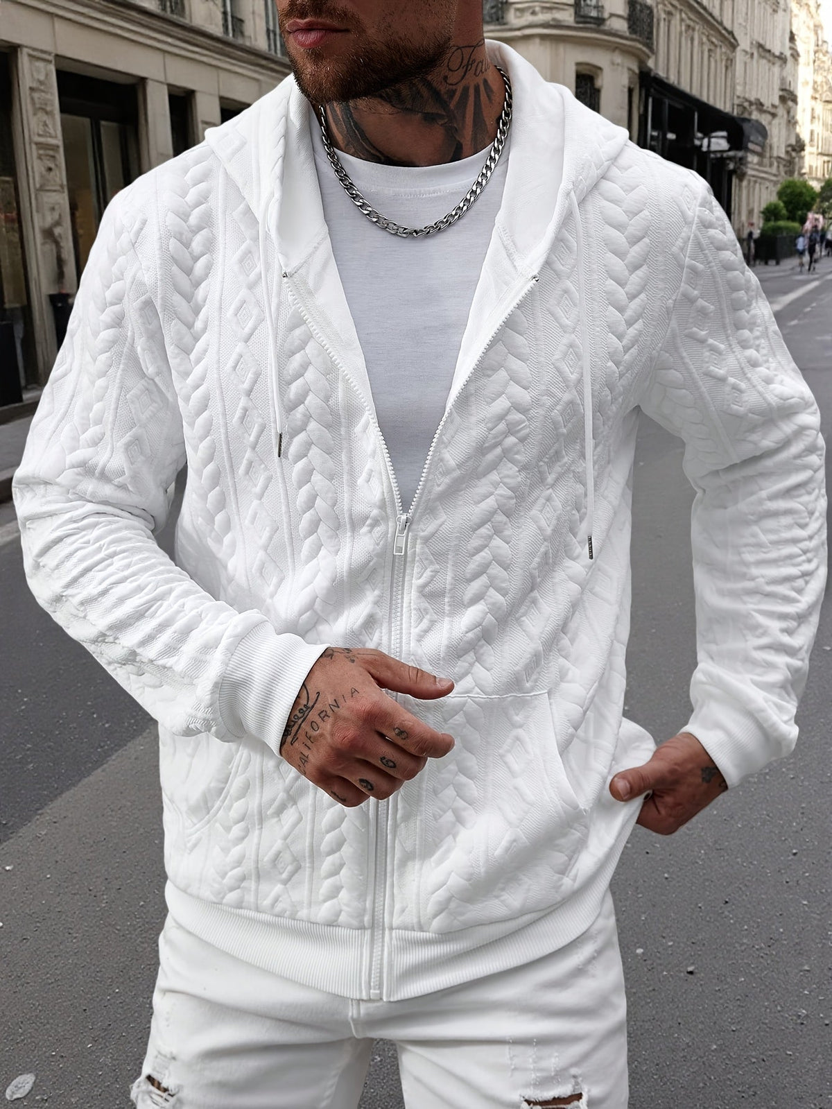 MEN'S GEOMETRIC KNIT HOODIE