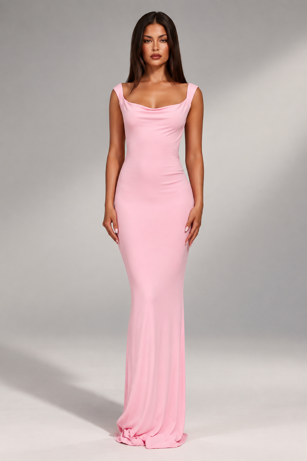 Pink Cowl Neck Gown