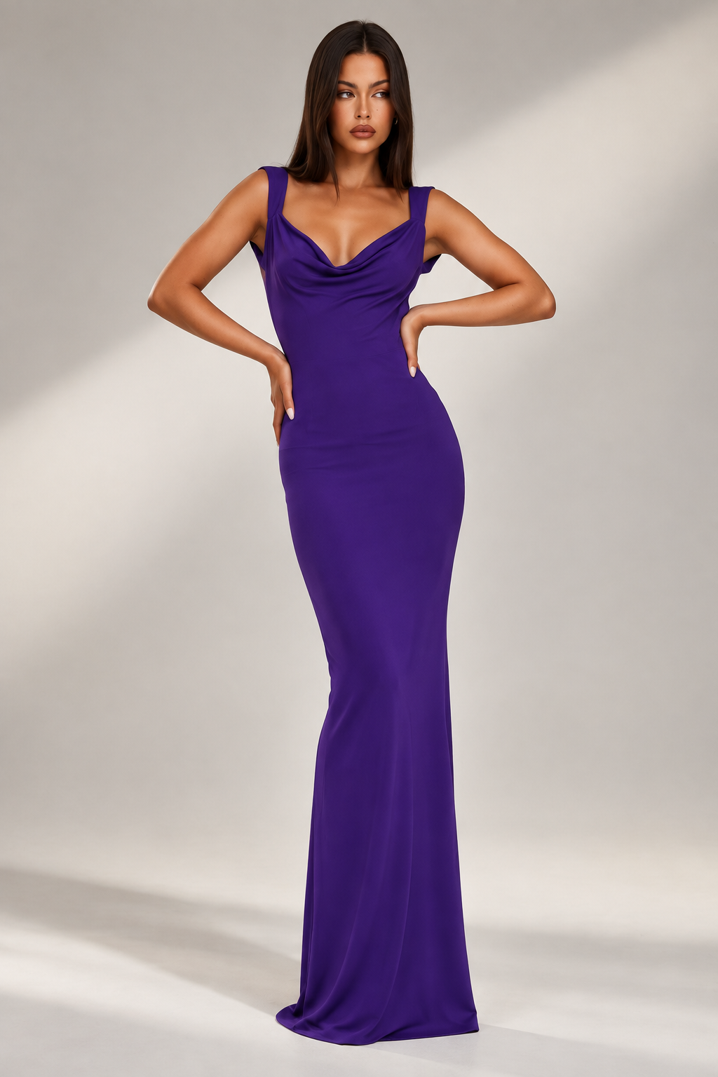 Purple Cowl Neck Gown