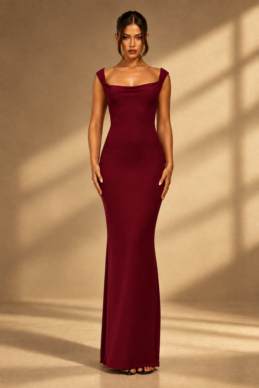 Red Square Neck Gown Matched