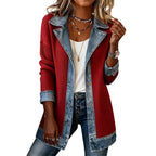 Women's Denim Patchwork Knit Cardigan Jacket