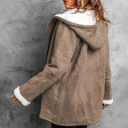 Vintage Style Women's Hooded Suede Jacket With Cozy Plush Interior