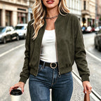 Women's Faux Suede Cropped Bomber Jacket